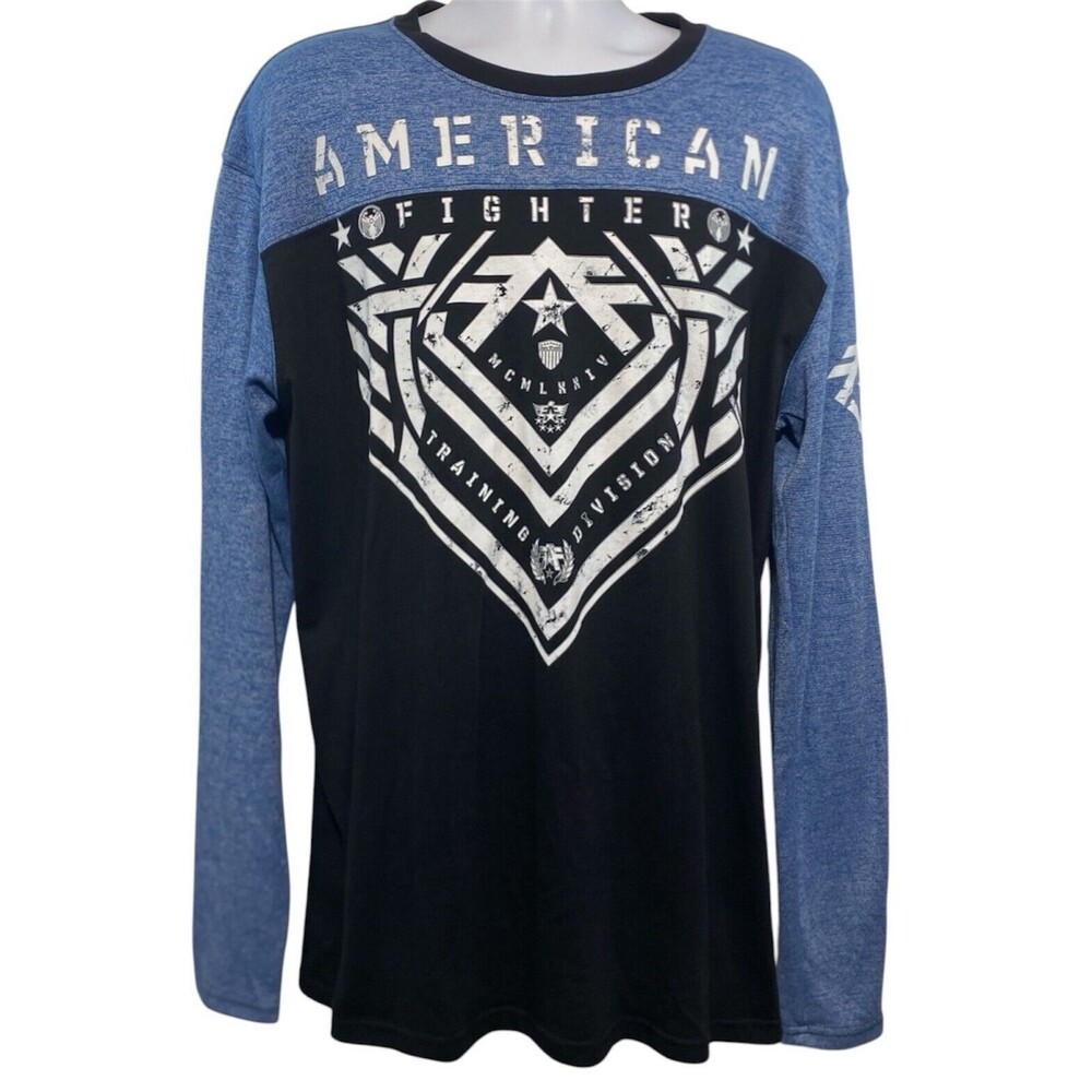 American Fighter T Shirt XXL Parkside Premium Athletic Long Sleeve Blue Black